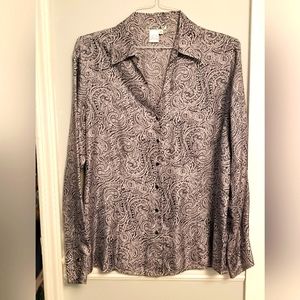 WinterSilks 100% Silk Navy/Silver paisley XL blouse